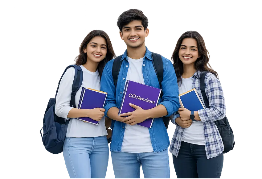 Bachelor students with study materials
