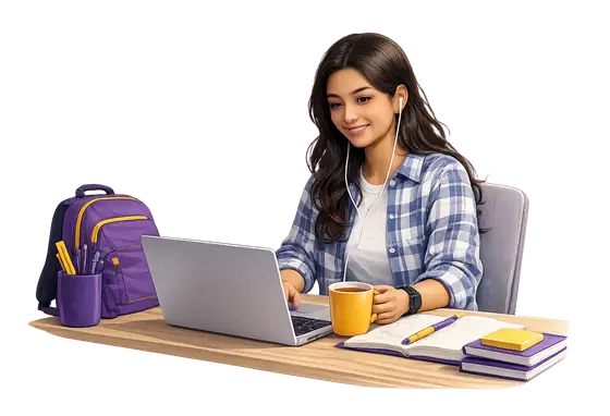 Student studying at a laptop